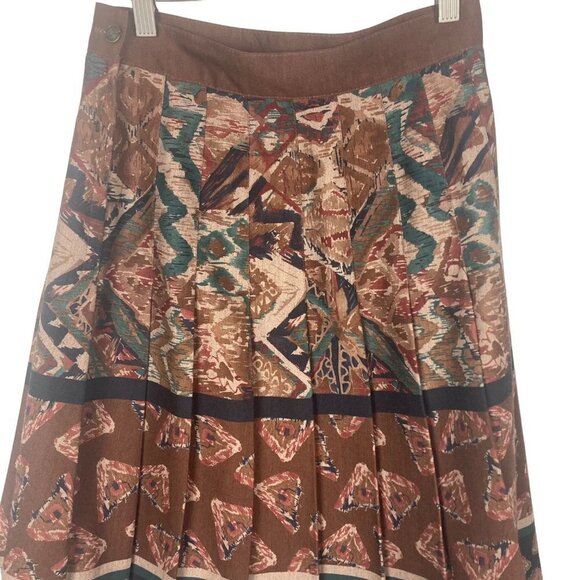 Vintage Toni Garment for CC Magic Pleated Skirt 27in Waist Brown Geometric - Picture 7 of 8